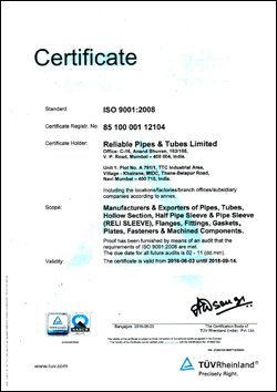 RELI SLEEVE ISO Certificate